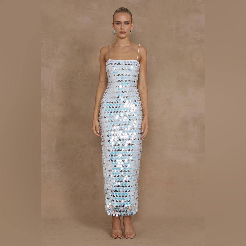 Brand New With Tag Sequins Midi Dress in White